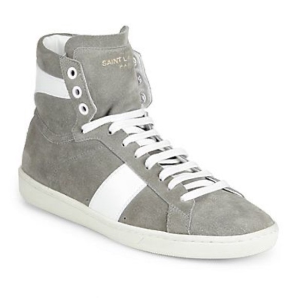 Saint Laurent Grey Suede High Top Sneakers SL/02H - Picture 1 of 14